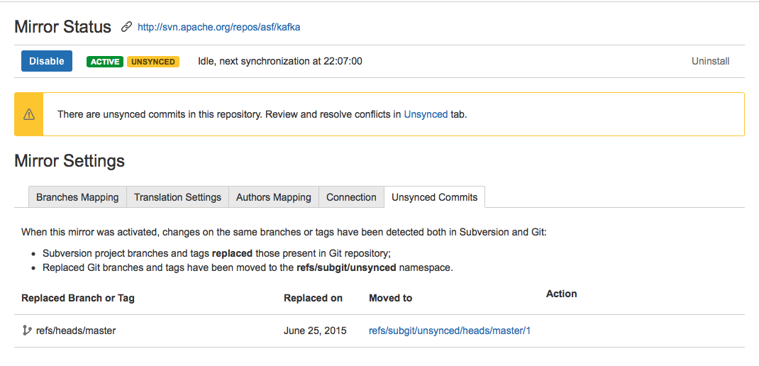 SVN Mirror Add-on for Atlassian Bitbucket Server